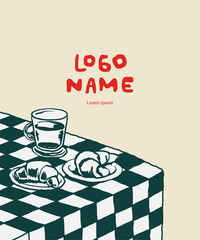 Breakfast menu. Poster. Tea. Coffee time. Croissant illustration