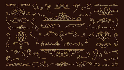 Elegant floral dividers. Swirls and leaves create decorative floral dividers. Perfect for invitations, floral-themed designs, and decorative accents. Hand drawn ornament vector set.