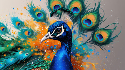 Peacock bird feather art drawing illustration design animal wildlife colorful vibrant elegant beautiful