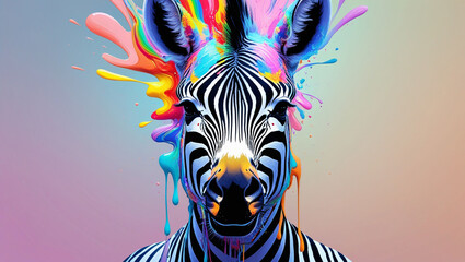 Zebra animal colorful art vibrant illustration wildlife painting portrait design creative artistic