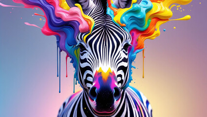 Zebra animal colorful paint splash art vibrant illustration creative design artistic background wallpaper