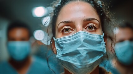 Healthcare Workers in Scrubs and Masks at Medical Facility