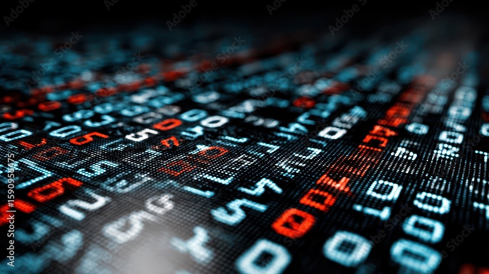 Poster close-up view of digital code displayed on a screen.