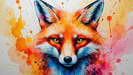 Watercolor fox art painting animal illustration wildlife creative artistic design colorful vibrant print