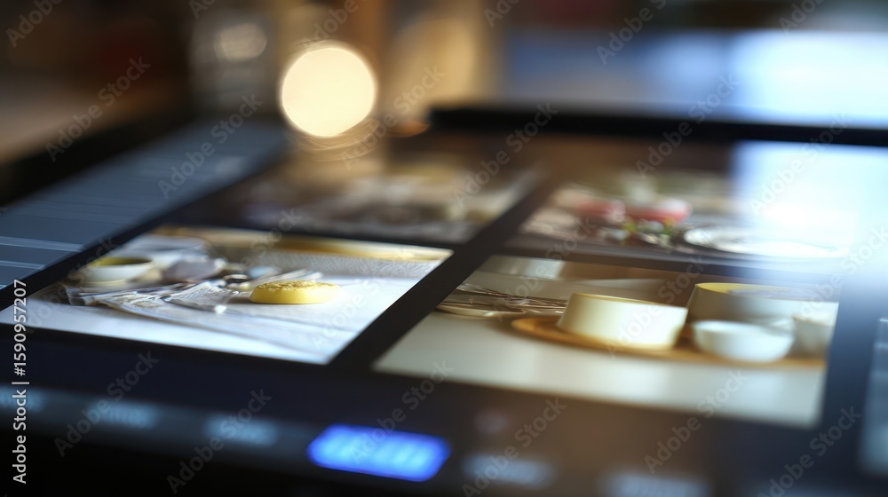 Poster digital tablet displaying multiple image previews.