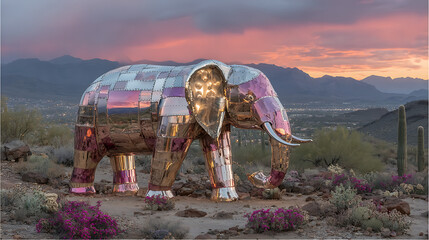Obraz premium an iron-bodied elephant on the savannah