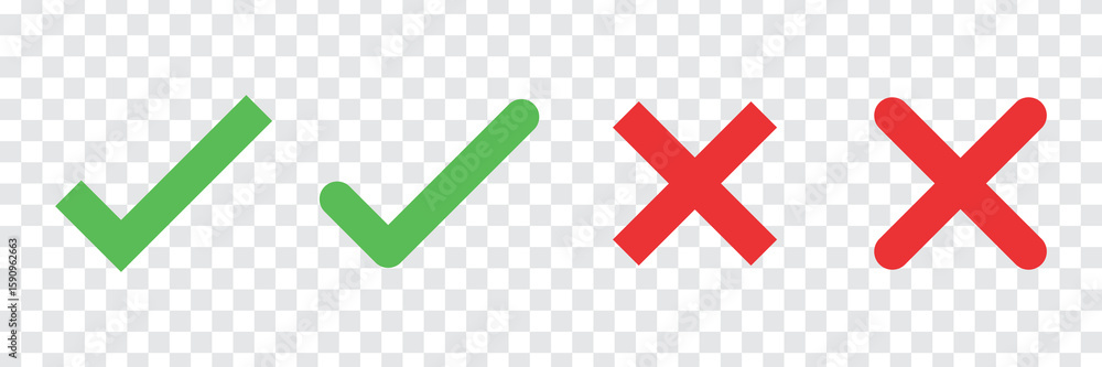 Poster green check marks and red crosses on a transparent background. symbols for correct and incorrect. ch