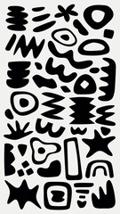 Abstract black shapes in various forms and patterns. Geometric and organic shapes, bold black designs. Repeated abstract shapes and patterns in black. Black and white vector set.