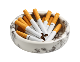 ashtrays and cigarettes isolated on a transparent background