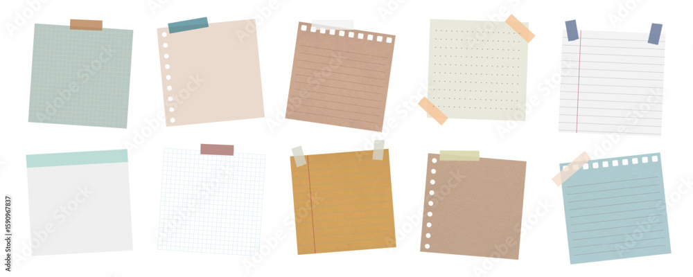 Poster collection of colorful sticky notes, sticky notes with various designs, sticky notes with lined, dot