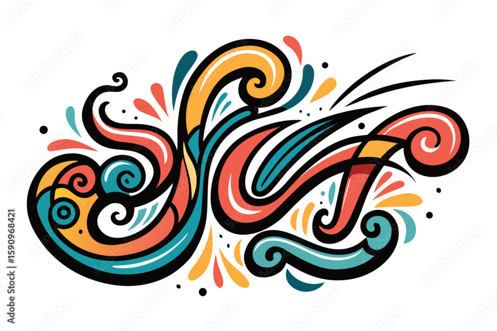 Poster colorful flourish design with abstract shapes and dynamic curves, ideal as a decorative element for 