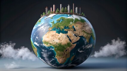 Earth with industrial factories and trees planet globe