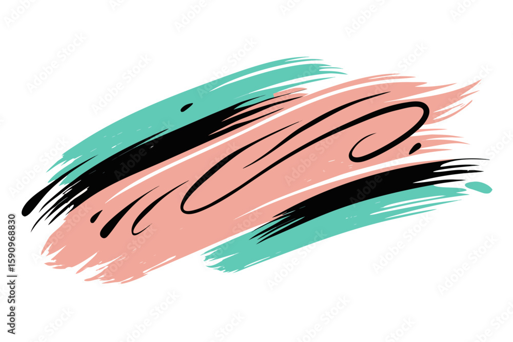 Poster artistic colorful brush strokes with a bold line art accent creates a dynamic element for layouts, b