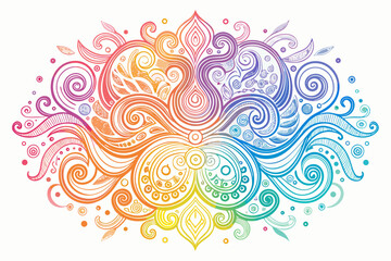 Fototapeta premium Colorful ornate symmetrical design with curls and waves creates an eye-catching floral-like ornament suitable for graphic designs or decorations.