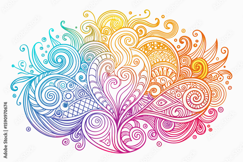 Poster colorful ornamental design featuring intricate swirling patterns and organic shapes that offers a vi