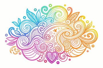 Graceful gradient graphic with swirling lines, leaves, and heart shapes, perfect for artistic backgrounds, creative designs, and stylish brand elements.