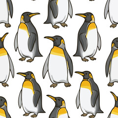 Fototapeta premium King Penguin Vector Illustration with Seamless Pattern Design