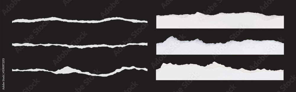 Poster set of torn paper edges on black background. torn paper and paper edges create a textured, layered l