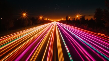 Night highway vibrant light trails