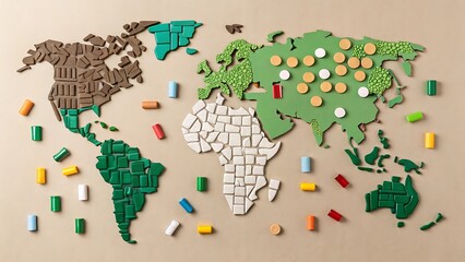 World map mosaic colorful pieces continents geography