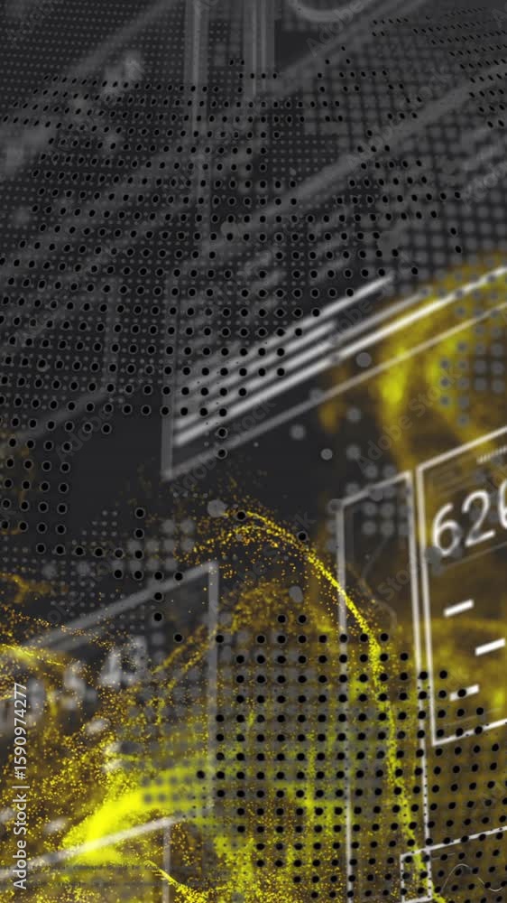 Poster yellow data visualization and digital interface animation over abstract background