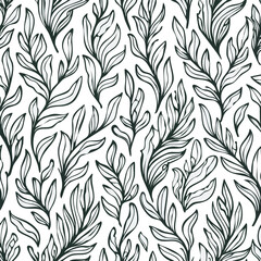 Seaweed​ Vector Illustration with Seamless Pattern Design