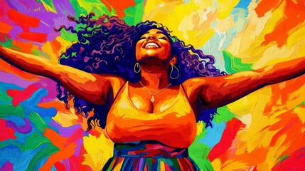 A Joyful Woman Embraces Herself 