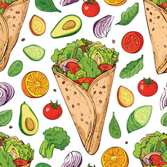 Caesar Wrap Vector Illustration with Seamless Pattern Design