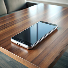 A isolated smart phone on wooden table