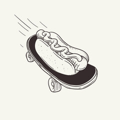 Vector illustration of a hot dog on a skateboard

