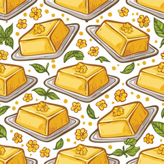 Butter dish Vector Illustration with Seamless Pattern Design