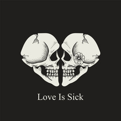 Skull and flower. Vector hand drawn illustration on black background
