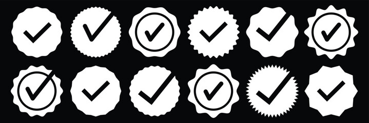checkmark tick verified badge icon vector, social media verified profile symbol, trust emblem for official  Verified badges in different shapes. verified check mark icon set. EPS 10