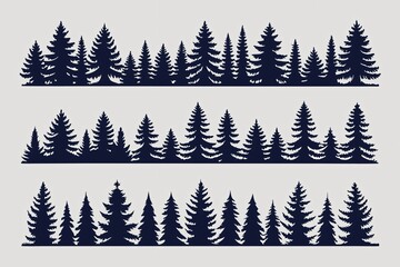 Obraz premium Dark navy blue evergreen forest silhouettes trees pine