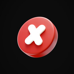Obraz premium 3D red cross mark icon isolated on black background. Cross mark button. Online Support center. 3D render illustration