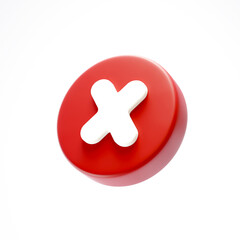 Obraz premium 3D red cross mark icon isolated on white background. Cross mark button. Online Support center. 3D render illustration