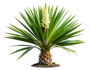 Fototapeta premium Side View of Yucca Plant with Spiky Green Leaves and Emerging Flower Stalk, Isolated.