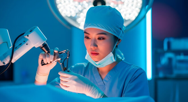 Surgeon performing medical procedure in surgery.