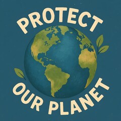 A watercolor globe surrounded by leaves encourages viewers to protect our planet