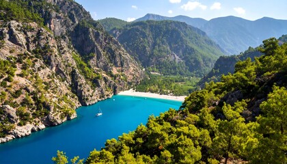 Fototapeta premium Mountainous view of a tranquil bay