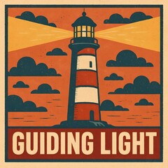 A vintagestyle illustration of a lighthouse standing tall against a cloudy sky, symbolizing guidance and hope