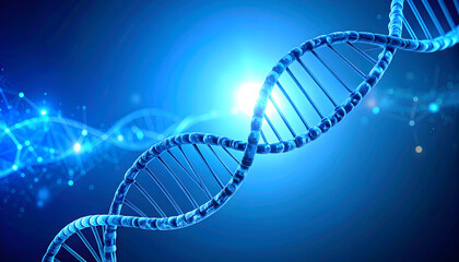 Glowing Blue DNA Double Helix in Dark Background