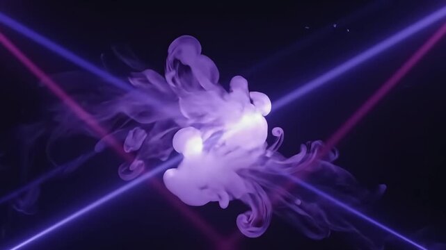 Neon Crossfire: Abstract Light Beams & Ethereal Smoke Trails Dance in the Dark