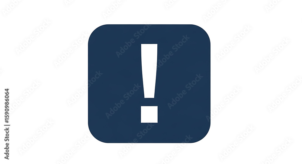 Aufkleber a blue square with rounded corners containing a white exclamation point on a white background plain 