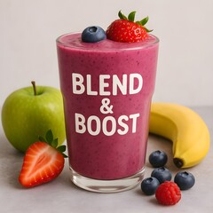A vibrant berry smoothie, adorned with fresh fruits, promises a healthy and refreshing blend of flavors for a nutritious boost