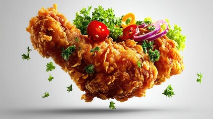Crispy fried chicken with herbs and red onion.