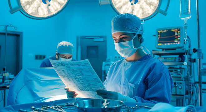 Surgeon Reviewing Medical Charts in Operating Room 2.