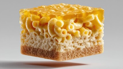 Cube of macaroni and cheese, cross-section view.
