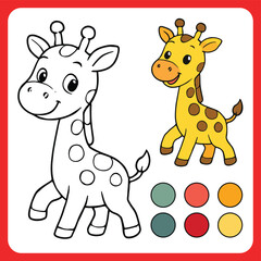 Obraz premium Cartoon Giraffe Coloring Page with Playful Design Vector illustration