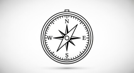 A simple black and white illustration of a compass showing direction on a white background.